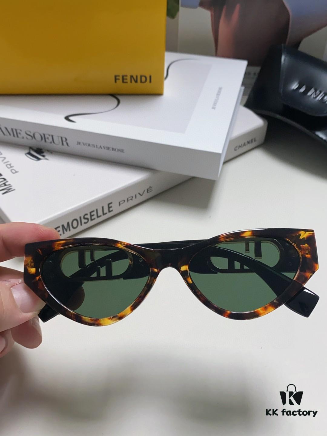 Fendi Cat-Eye Sunglasses for Women, Fashionable Metal Logo Designer Shades, High-End Stylish and Versatile Sunglasses
