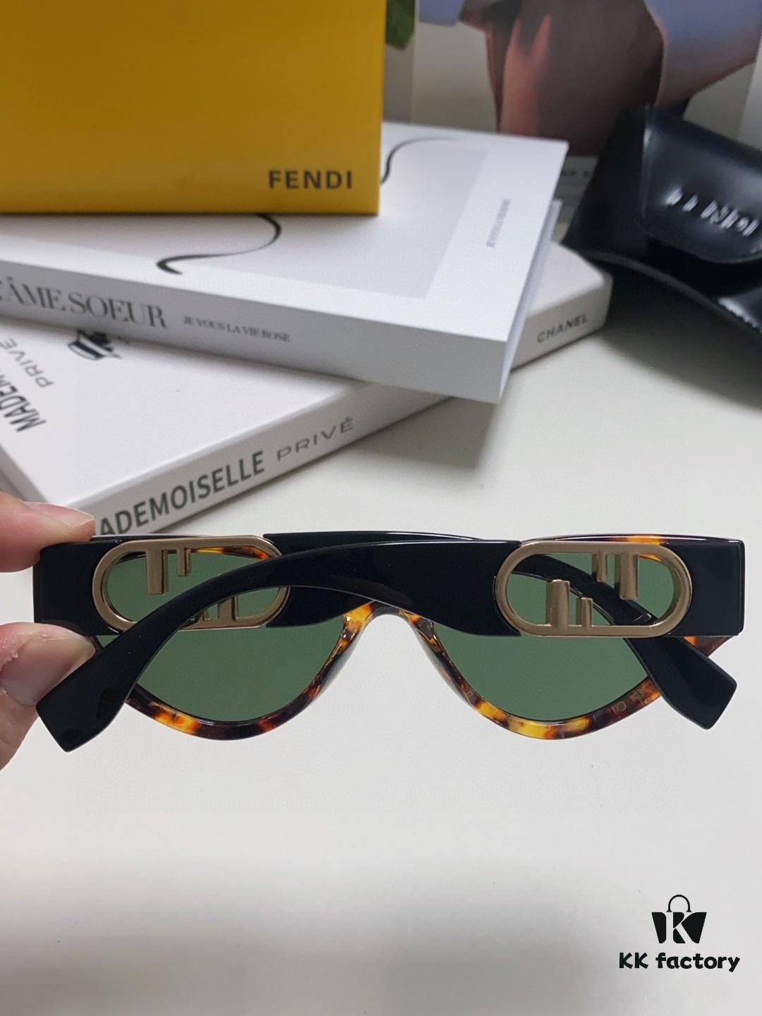 Fendi Cat-Eye Sunglasses for Women, Fashionable Metal Logo Designer Shades, High-End Stylish and Versatile Sunglasses