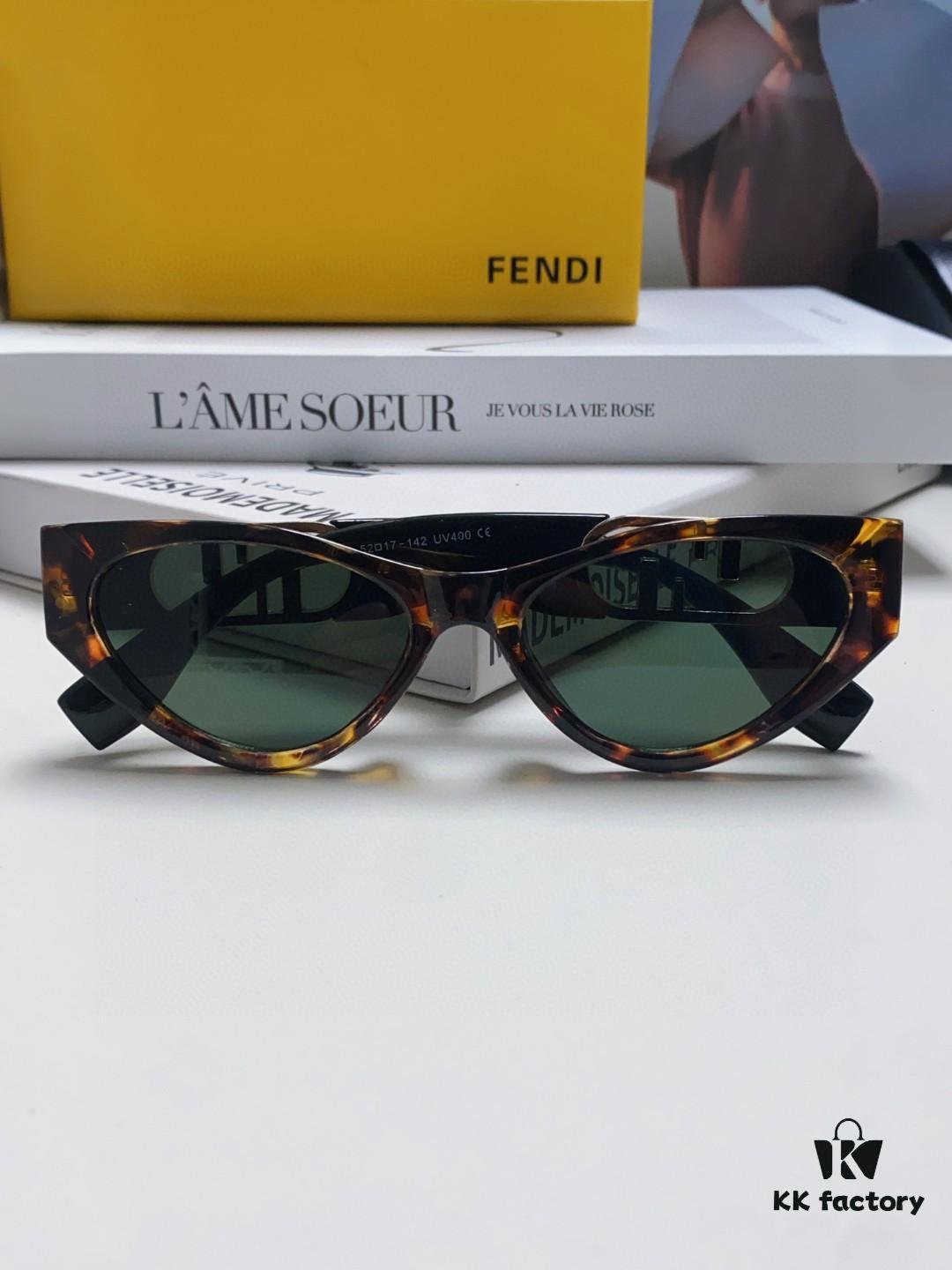 Fendi Cat-Eye Sunglasses for Women, Fashionable Metal Logo Designer Shades, High-End Stylish and Versatile Sunglasses