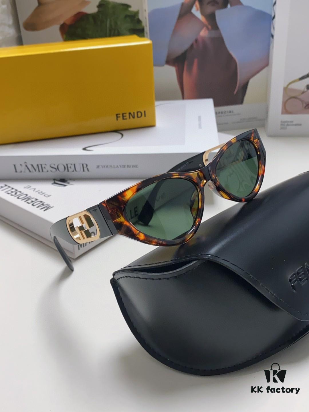 Fendi Cat-Eye Sunglasses for Women, Fashionable Metal Logo Designer Shades, High-End Stylish and Versatile Sunglasses