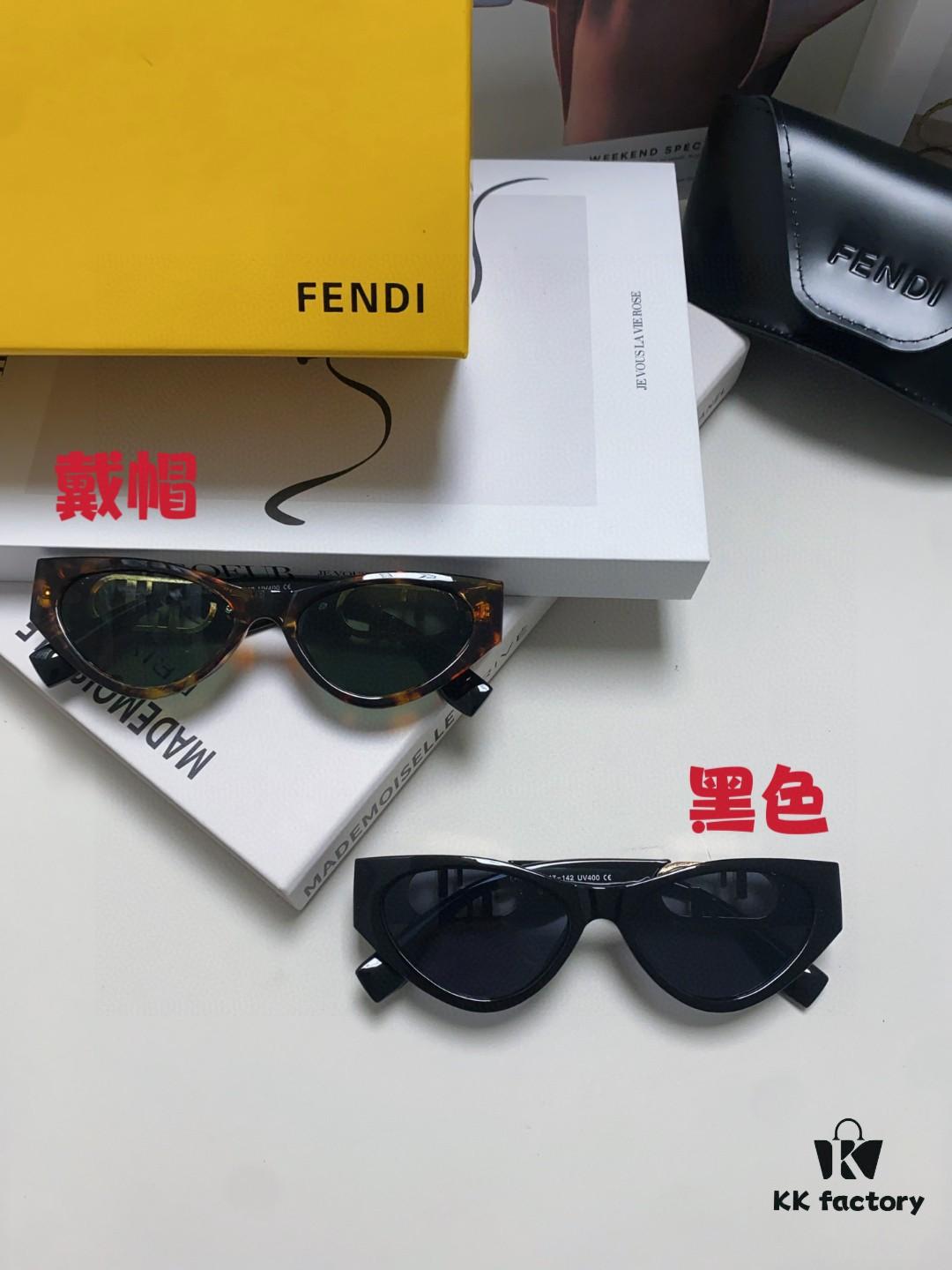 Fendi Cat-Eye Sunglasses for Women, Fashionable Metal Logo Designer Shades, High-End Stylish and Versatile Sunglasses