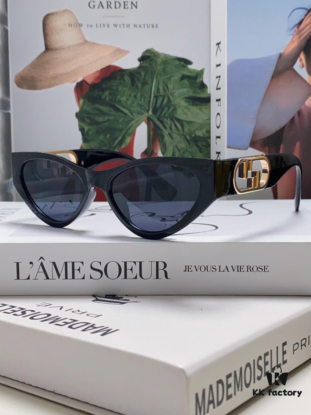 Fendi Cat-Eye Sunglasses for Women, Fashionable Metal Logo Design, High-End Stylish and Versatile Sunglasses