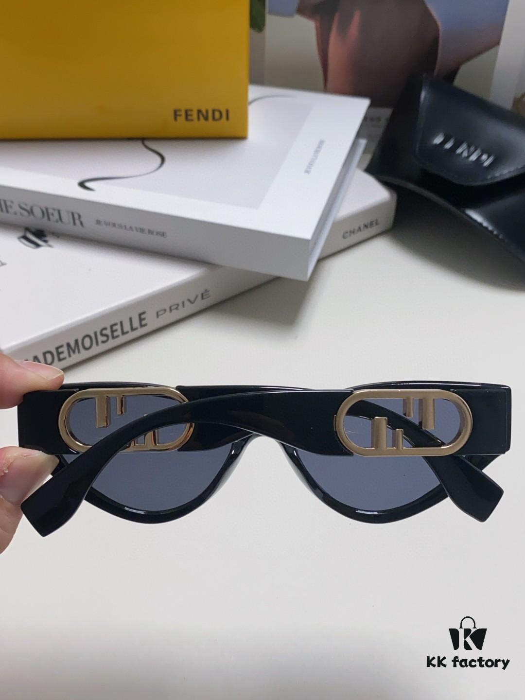 Fendi Cat-Eye Sunglasses for Women, Fashionable Metal Logo Design, High-End Stylish and Versatile Sunglasses