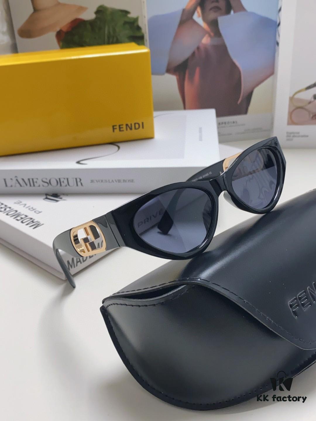 Fendi Cat-Eye Sunglasses for Women, Fashionable Metal Logo Design, High-End Stylish and Versatile Sunglasses