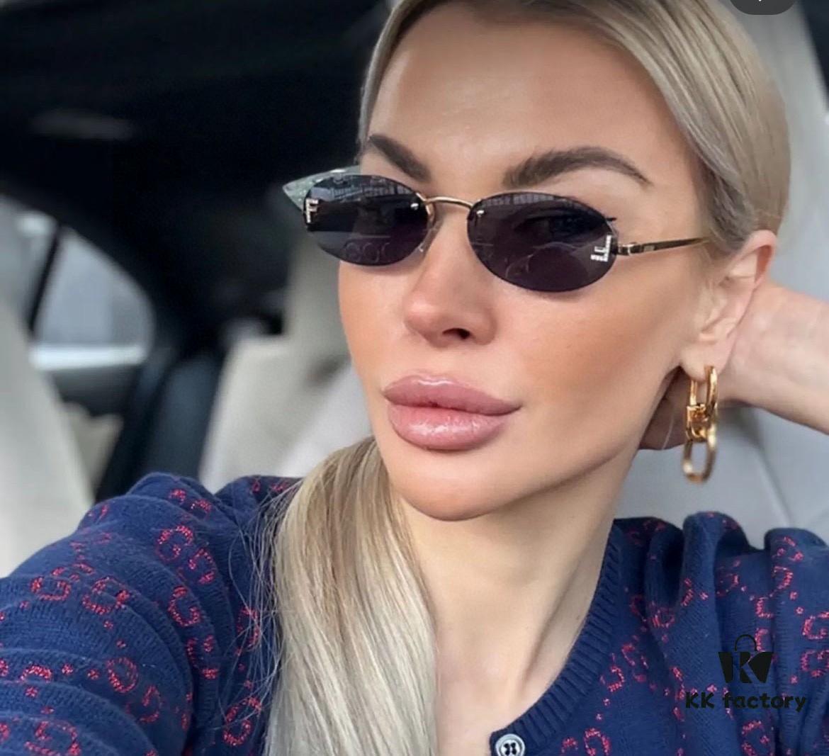 Fendi 2024 New Arrival Metal Frameless Oval Sunglasses for Women, Fashionable and Stylish Unisex UV-Protective Eyewear