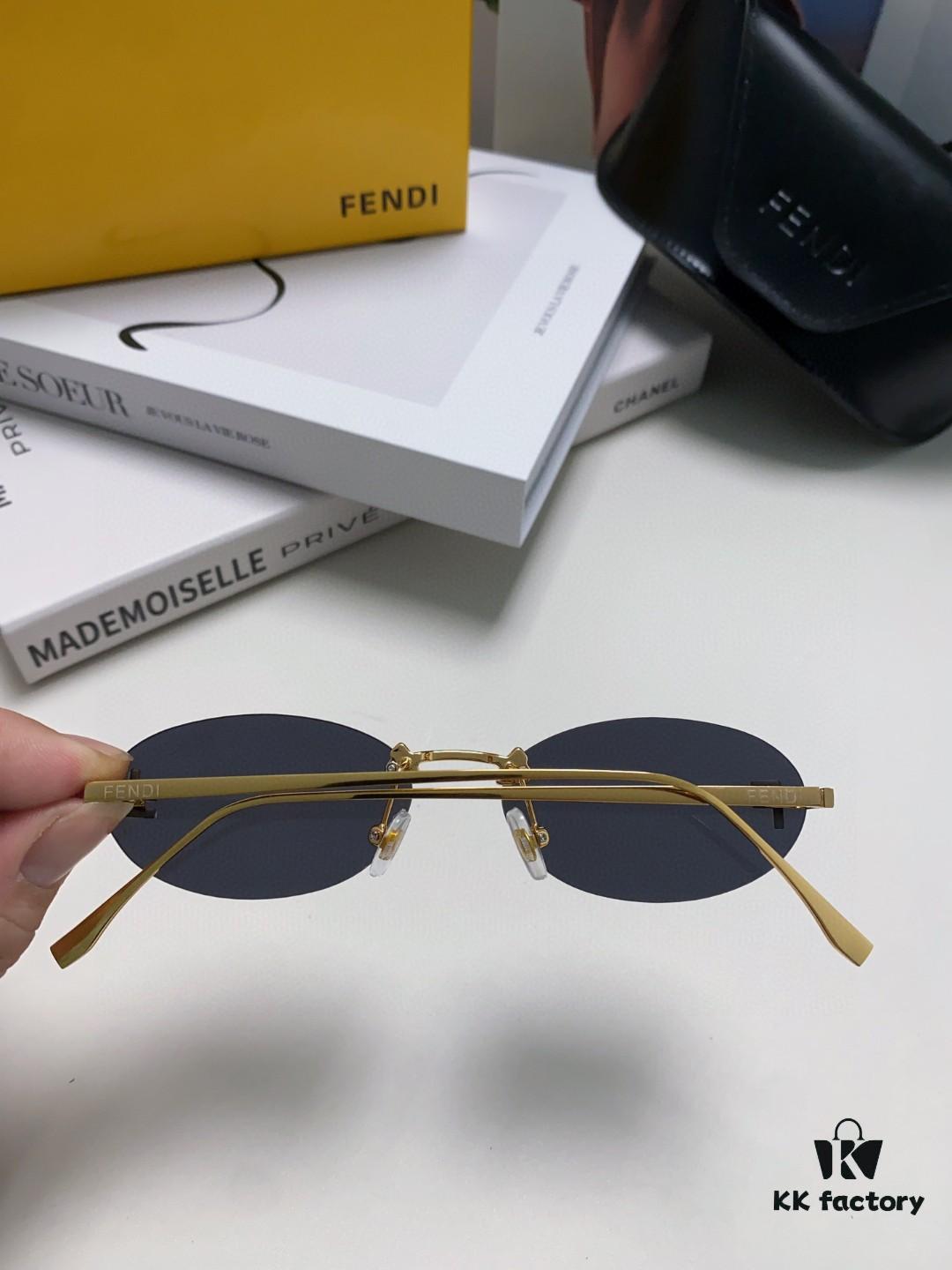 Fendi 2024 New Arrival Metal Frameless Oval Sunglasses for Women, Fashionable and Stylish Unisex UV-Protective Eyewear