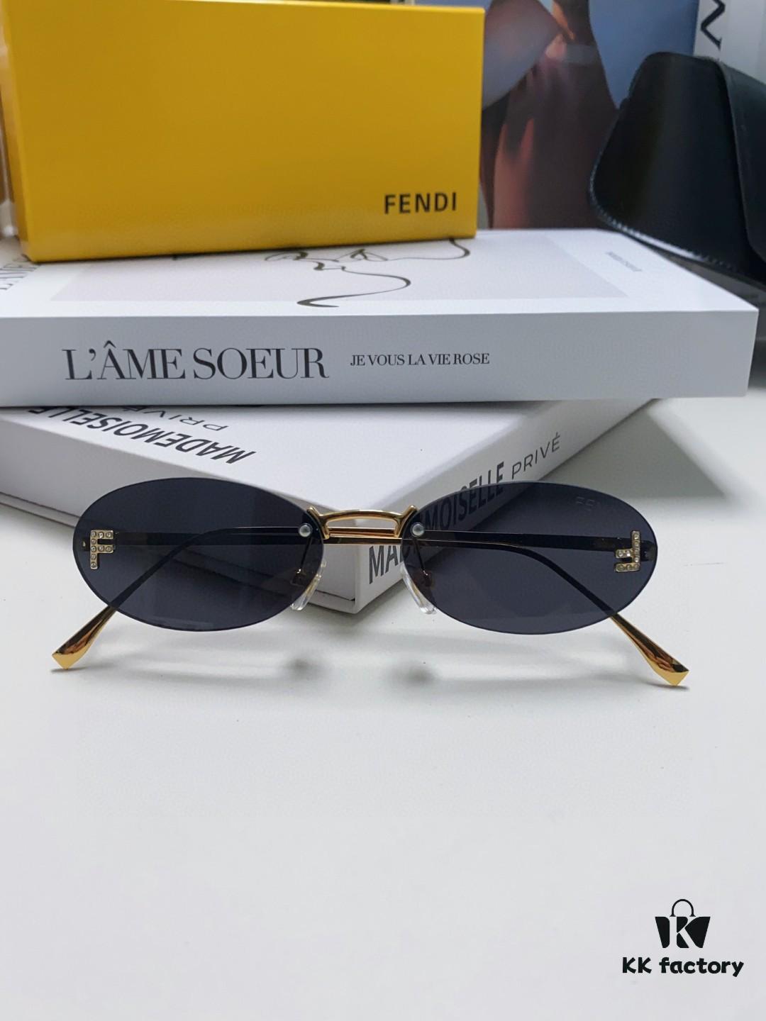 Fendi 2024 New Arrival Metal Frameless Oval Sunglasses for Women, Fashionable and Stylish Unisex UV-Protective Eyewear