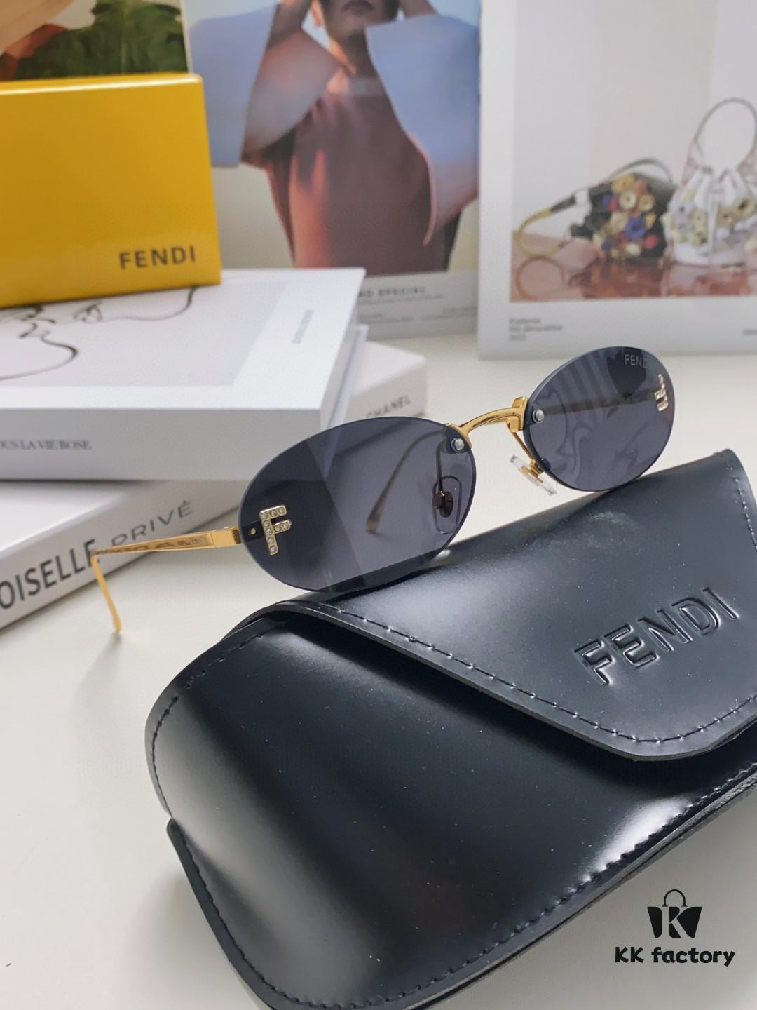 Fendi 2024 New Arrival Metal Frameless Oval Sunglasses for Women, Fashionable and Stylish Unisex UV-Protective Eyewear