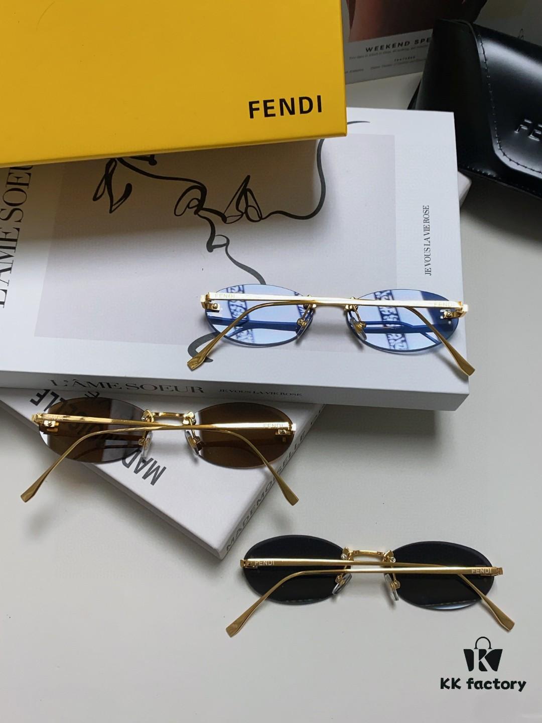 Fendi 2024 New Arrival Metal Frameless Oval Sunglasses for Women, Fashionable and Stylish Unisex UV-Protective Eyewear