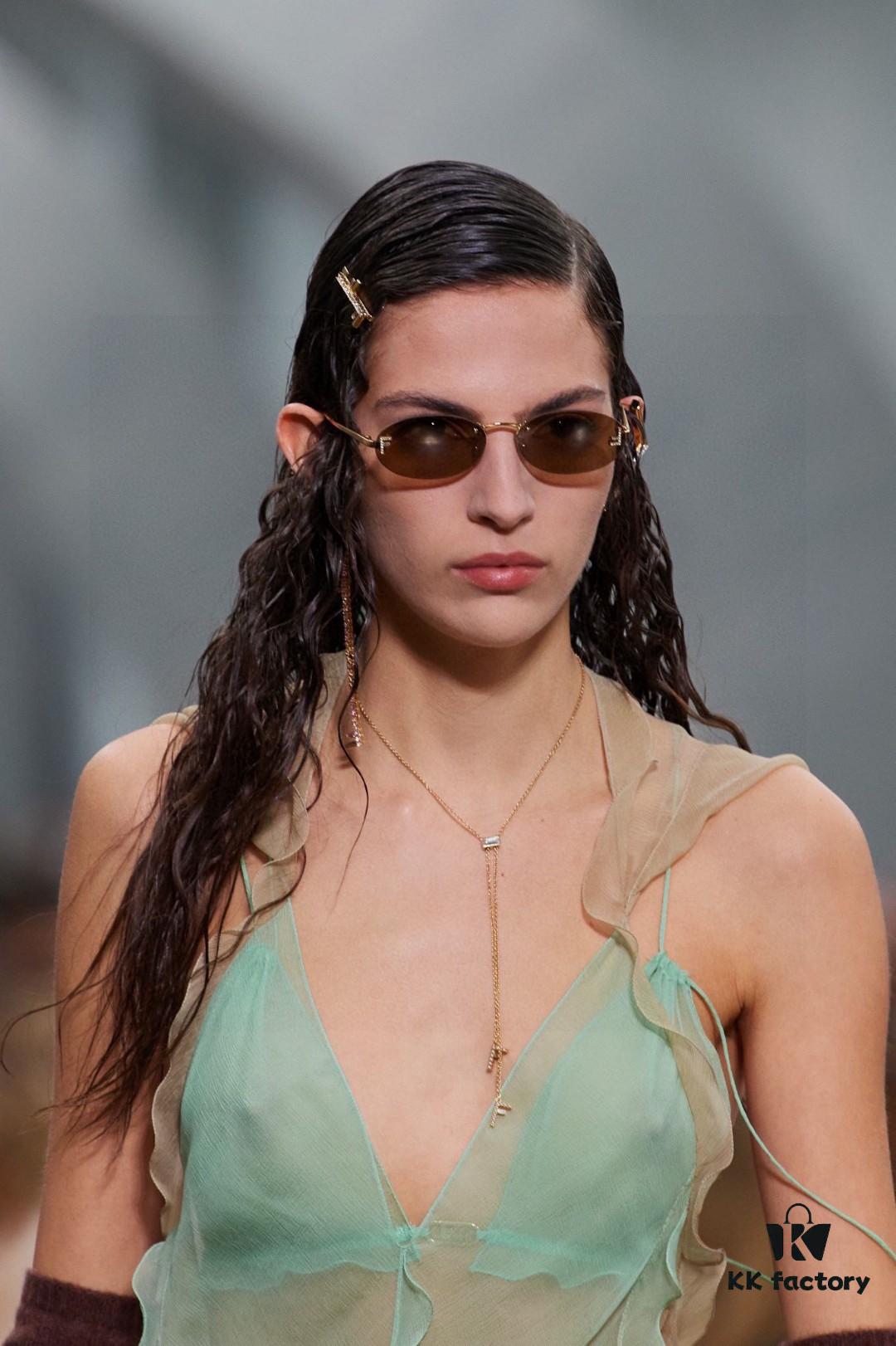 Fendi 2024 New Arrival Metal Frameless Oval Sunglasses for Women, Stylish and Unique Unisex UV Protection Sunglasses