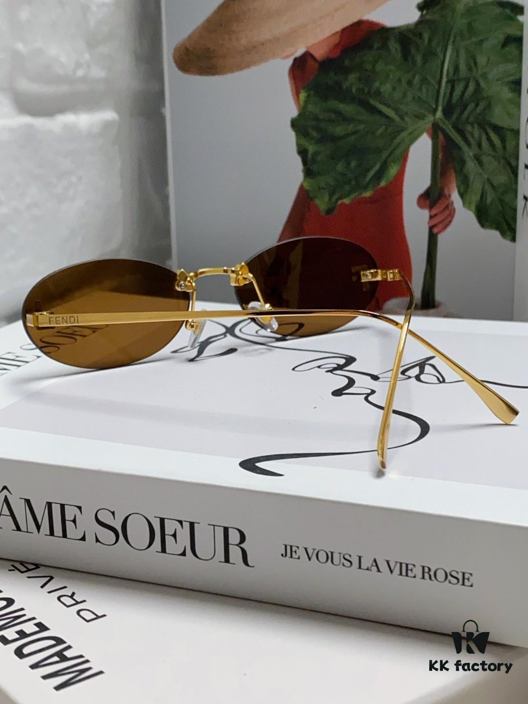 Fendi 2024 New Arrival Metal Frameless Oval Sunglasses for Women, Stylish and Unique Unisex UV Protection Sunglasses