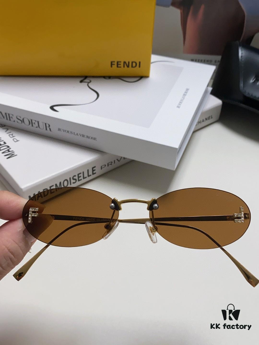Fendi 2024 New Arrival Metal Frameless Oval Sunglasses for Women, Stylish and Unique Unisex UV Protection Sunglasses