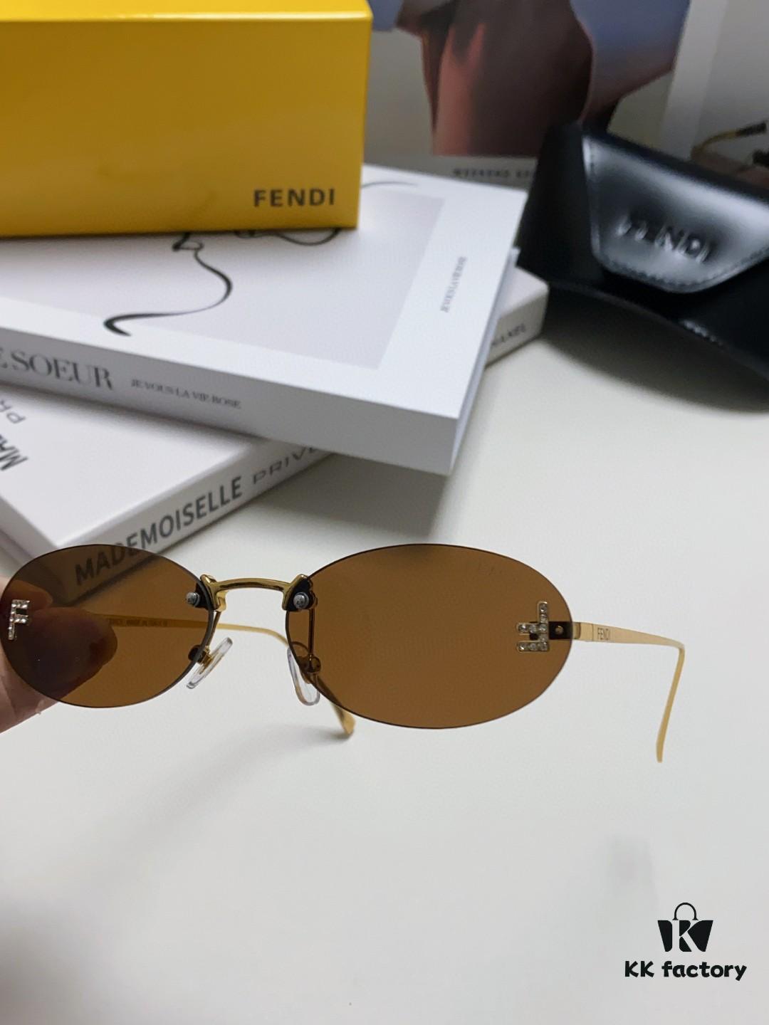Fendi 2024 New Arrival Metal Frameless Oval Sunglasses for Women, Stylish and Unique Unisex UV Protection Sunglasses