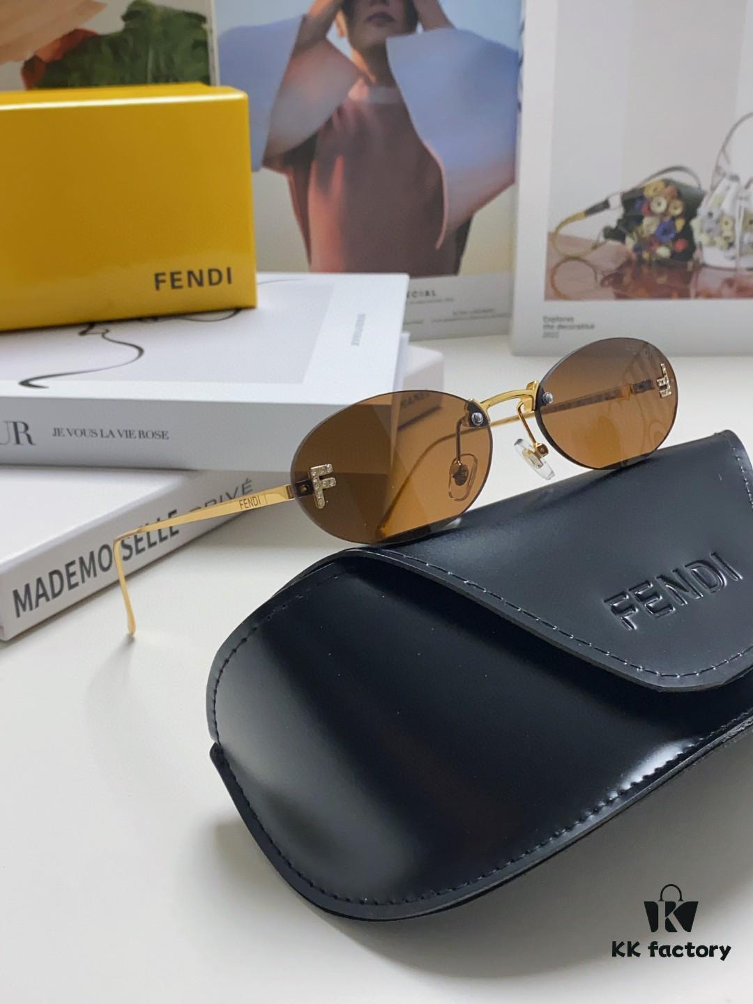 Fendi 2024 New Arrival Metal Frameless Oval Sunglasses for Women, Stylish and Unique Unisex UV Protection Sunglasses