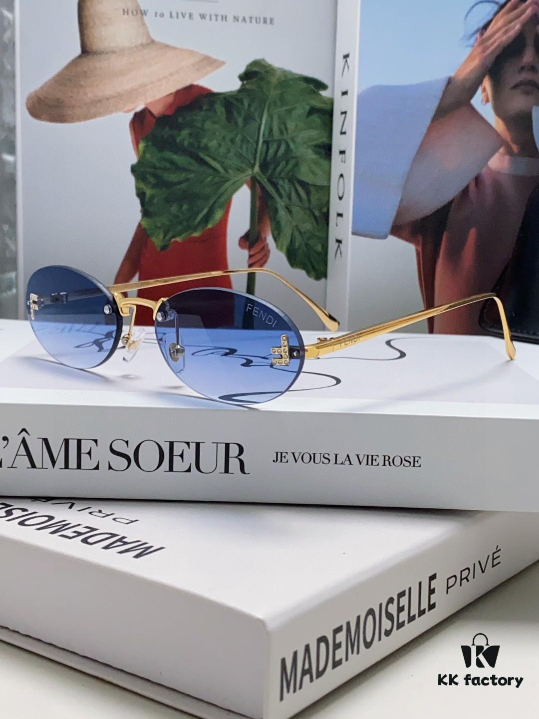 Fendi 2024 New Arrival Metal Frameless Oval Sunglasses for Women, Stylish and Unique UV-Protective Shades Unisex Sun Glasses