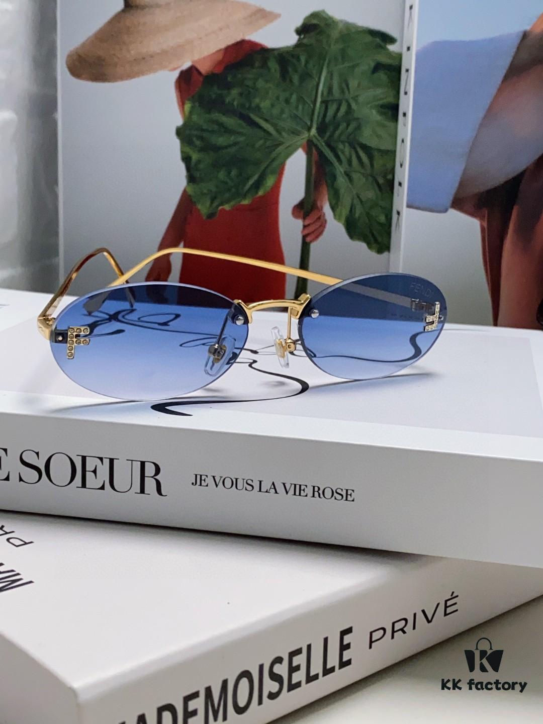 Fendi 2024 New Arrival Metal Frameless Oval Sunglasses for Women, Stylish and Unique UV-Protective Shades Unisex Sun Glasses