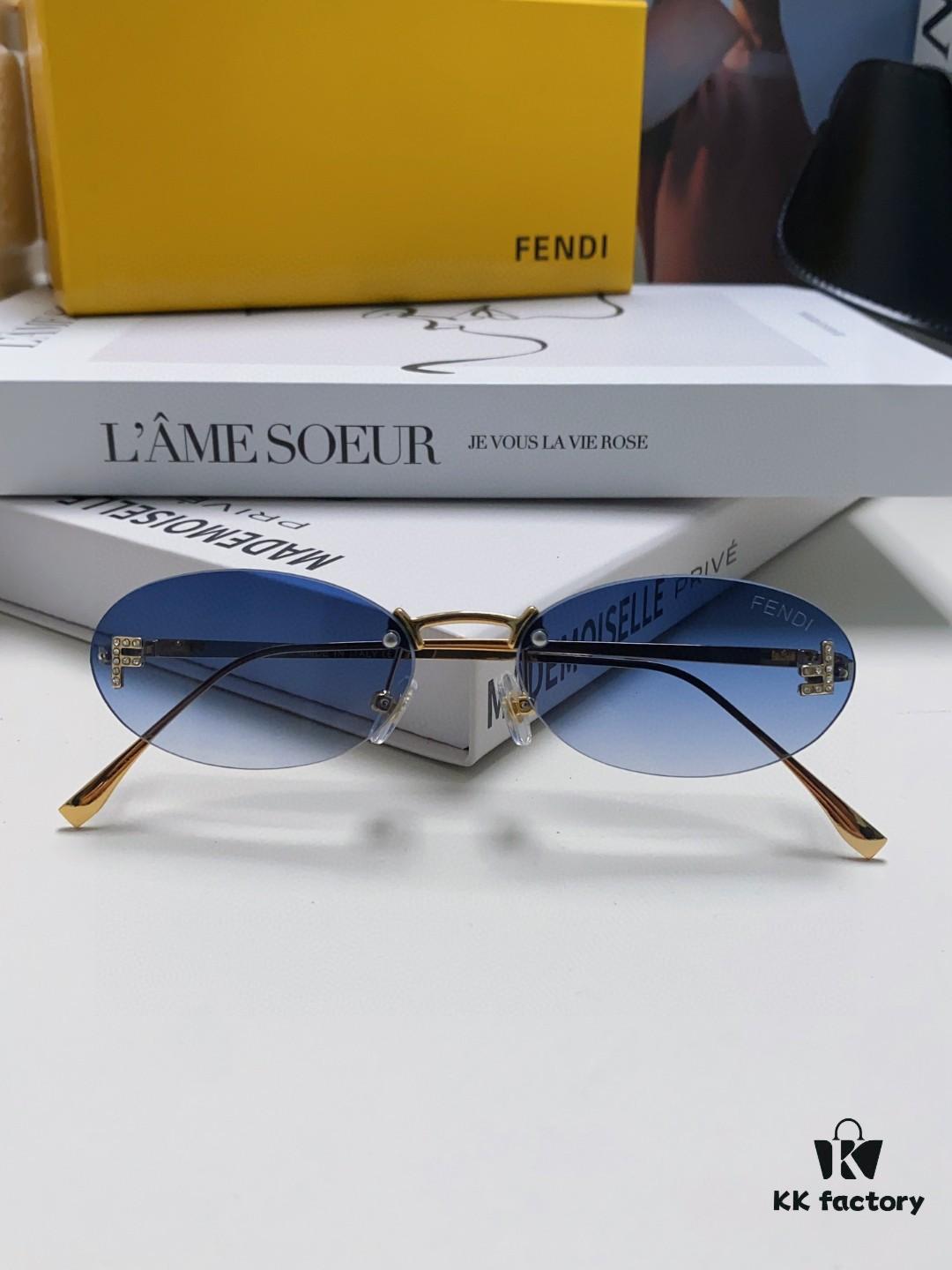 Fendi 2024 New Arrival Metal Frameless Oval Sunglasses for Women, Stylish and Unique UV-Protective Shades Unisex Sun Glasses