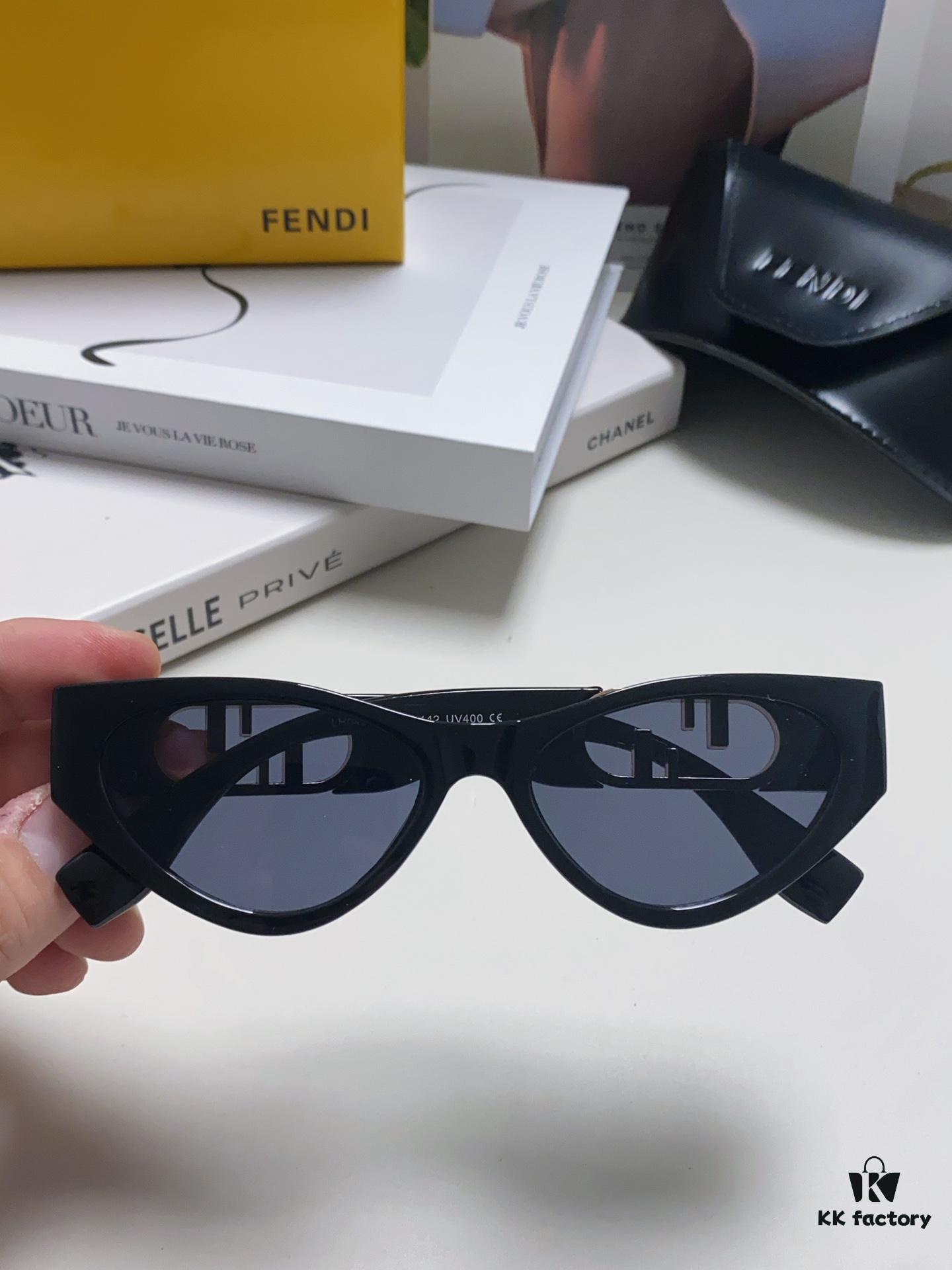 Fendi Cat-Eye Sunglasses for Women, Fashionable Metal Logo Designer Shades, High-End Stylish and Versatile Sunglasses