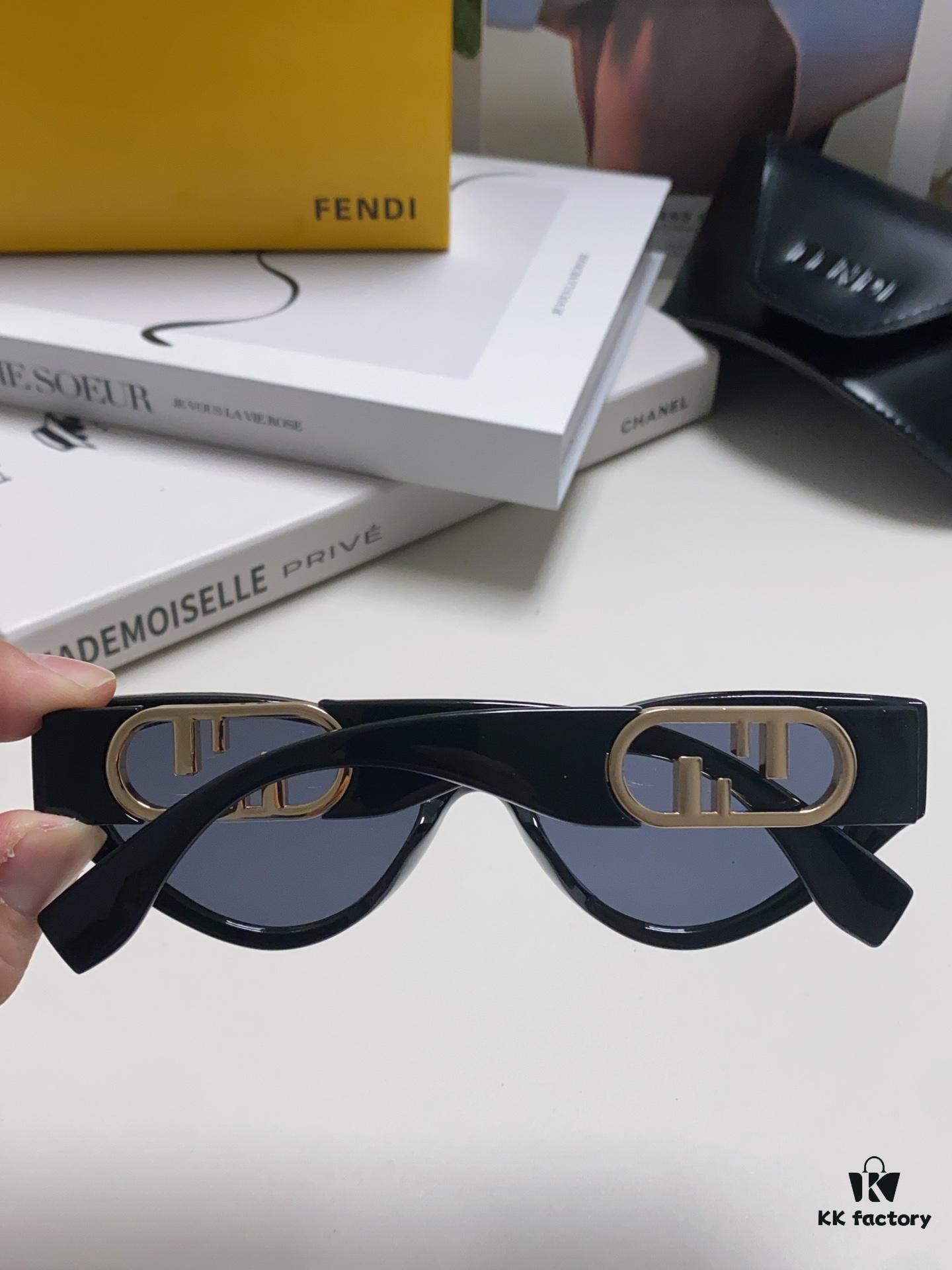 Fendi Cat-Eye Sunglasses for Women, Fashionable Metal Logo Designer Shades, High-End Stylish and Versatile Sunglasses