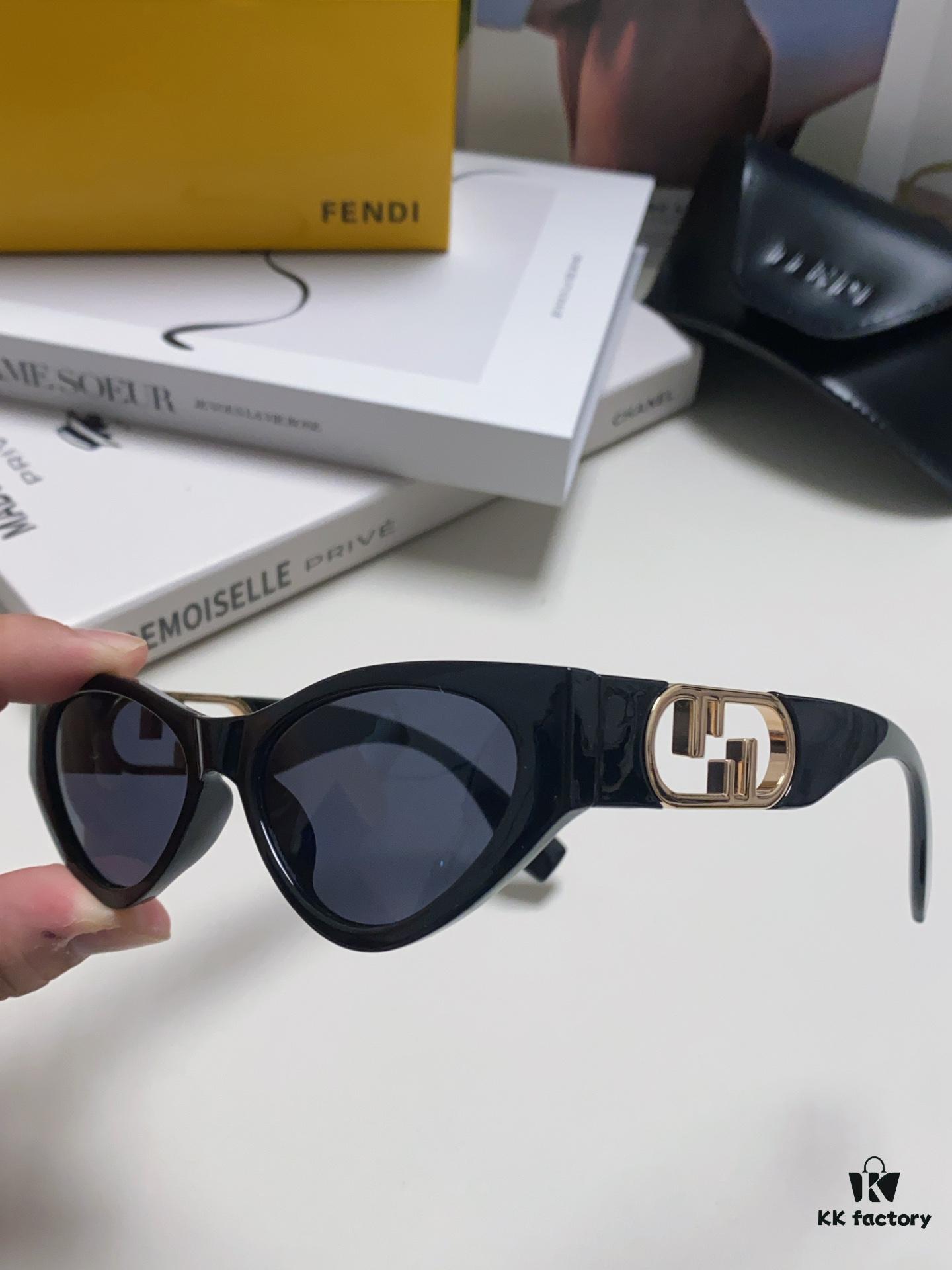 Fendi Cat-Eye Sunglasses for Women, Fashionable Metal Logo Designer Shades, High-End Stylish and Versatile Sunglasses