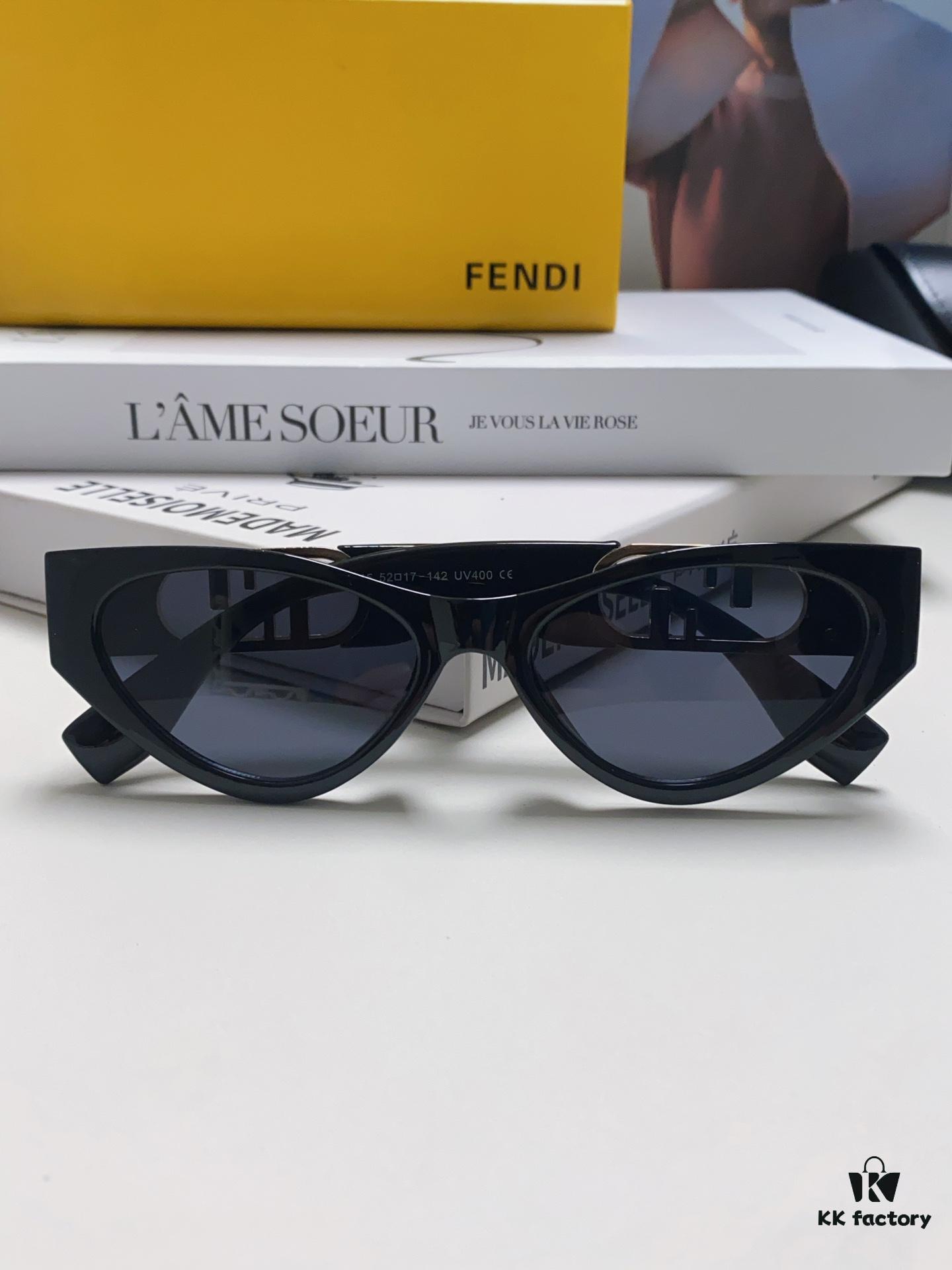 Fendi Cat-Eye Sunglasses for Women, Fashionable Metal Logo Designer Shades, High-End Stylish and Versatile Sunglasses