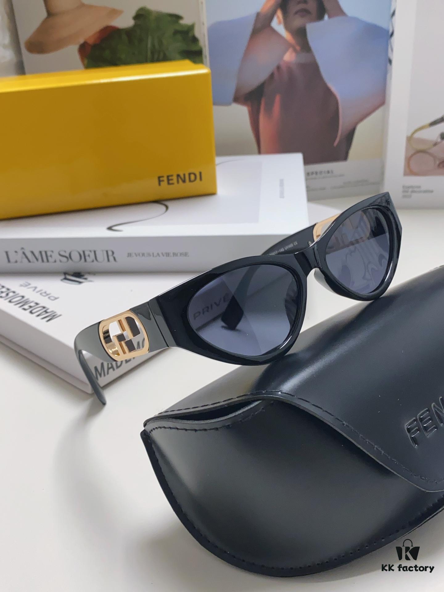Fendi Cat-Eye Sunglasses for Women, Fashionable Metal Logo Designer Shades, High-End Stylish and Versatile Sunglasses