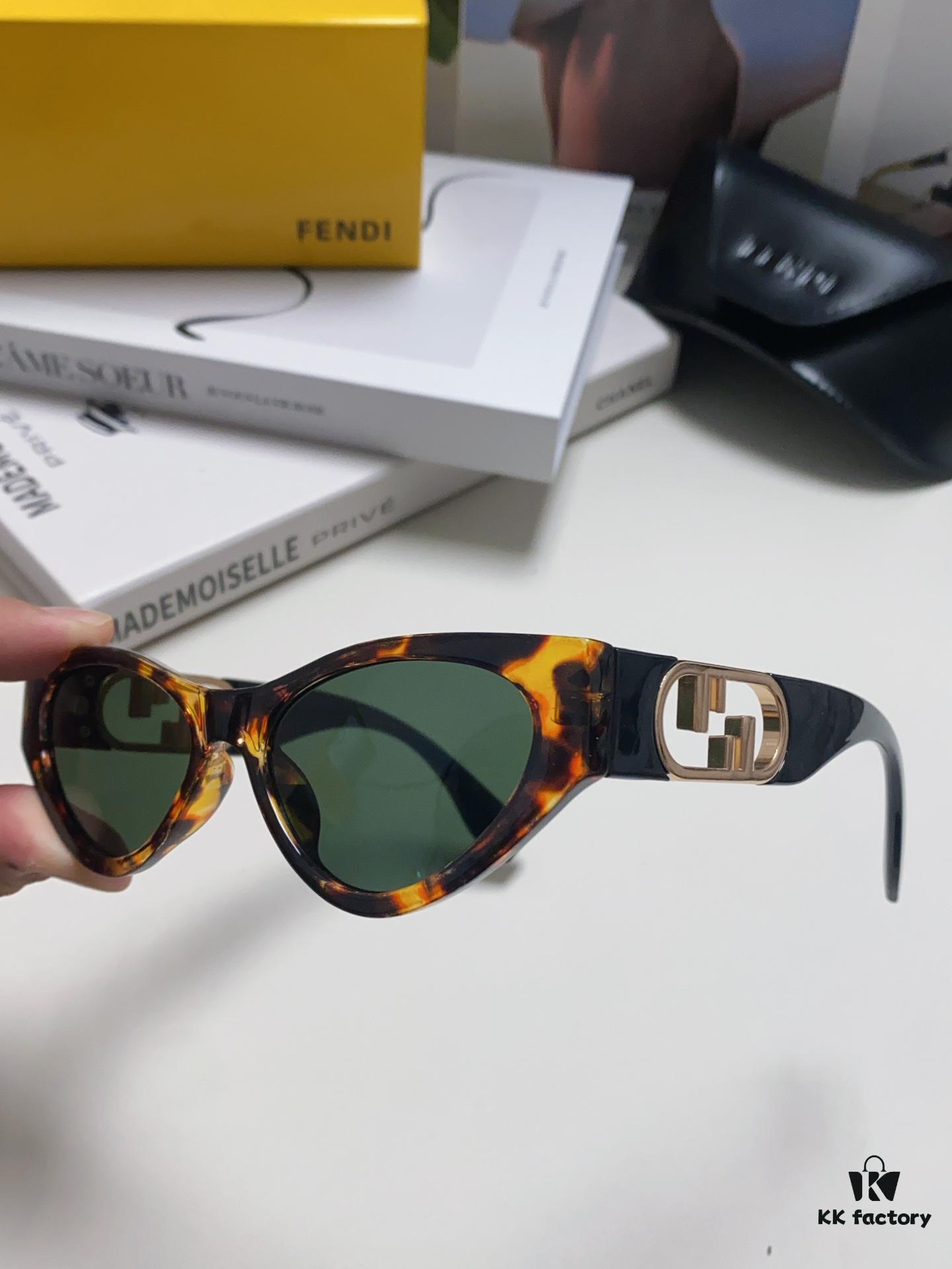 Fendi Cat-Eye Sunglasses for Women, Fashionable Metal Logo Designer Shades, High-End Stylish and Versatile Sun Glasses