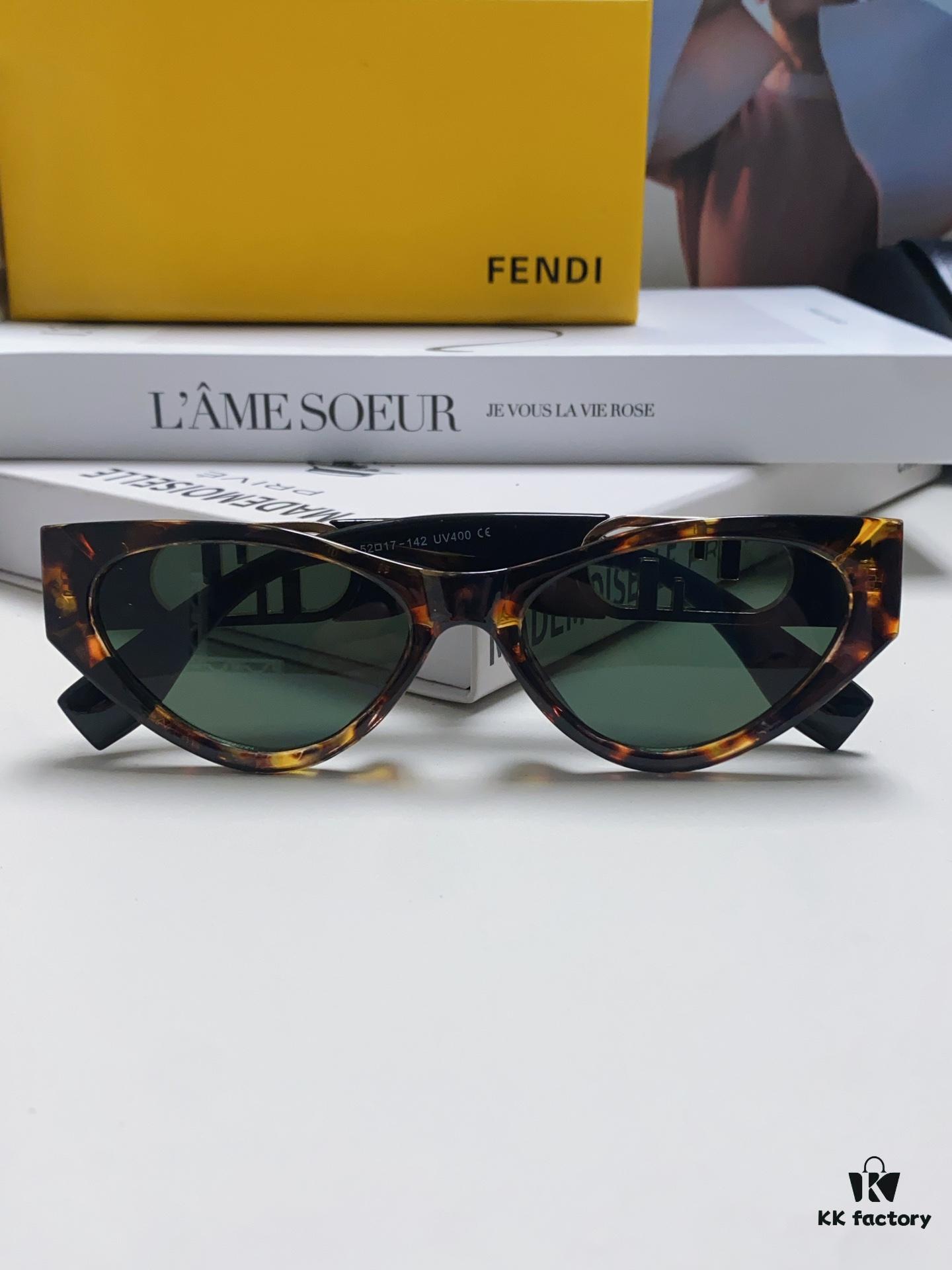 Fendi Cat-Eye Sunglasses for Women, Fashionable Metal Logo Designer Shades, High-End Stylish and Versatile Sun Glasses