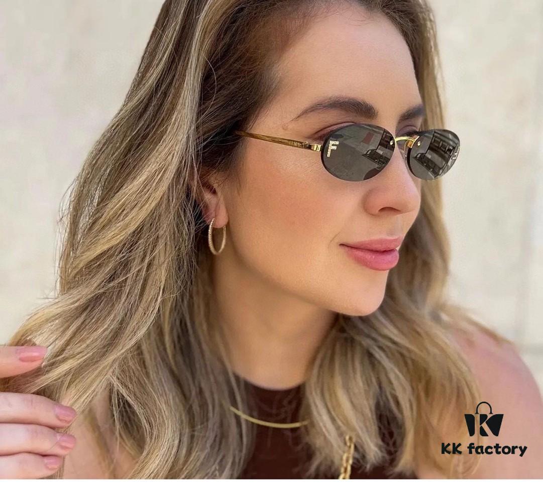 Fendi 2024 New Arrival Metal Frameless Oval Sunglasses for Women, Fashionable and Stylish Unisex UV-Protective Sunglasses