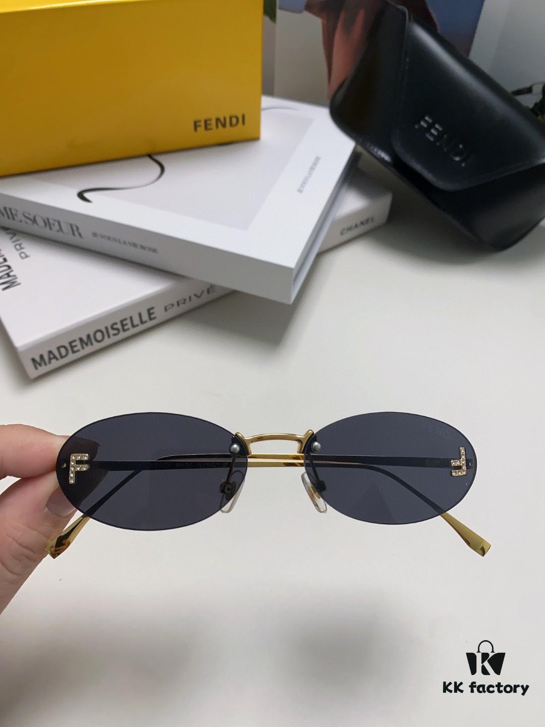 Fendi 2024 New Arrival Metal Frameless Oval Sunglasses for Women, Fashionable and Stylish Unisex UV-Protective Sunglasses