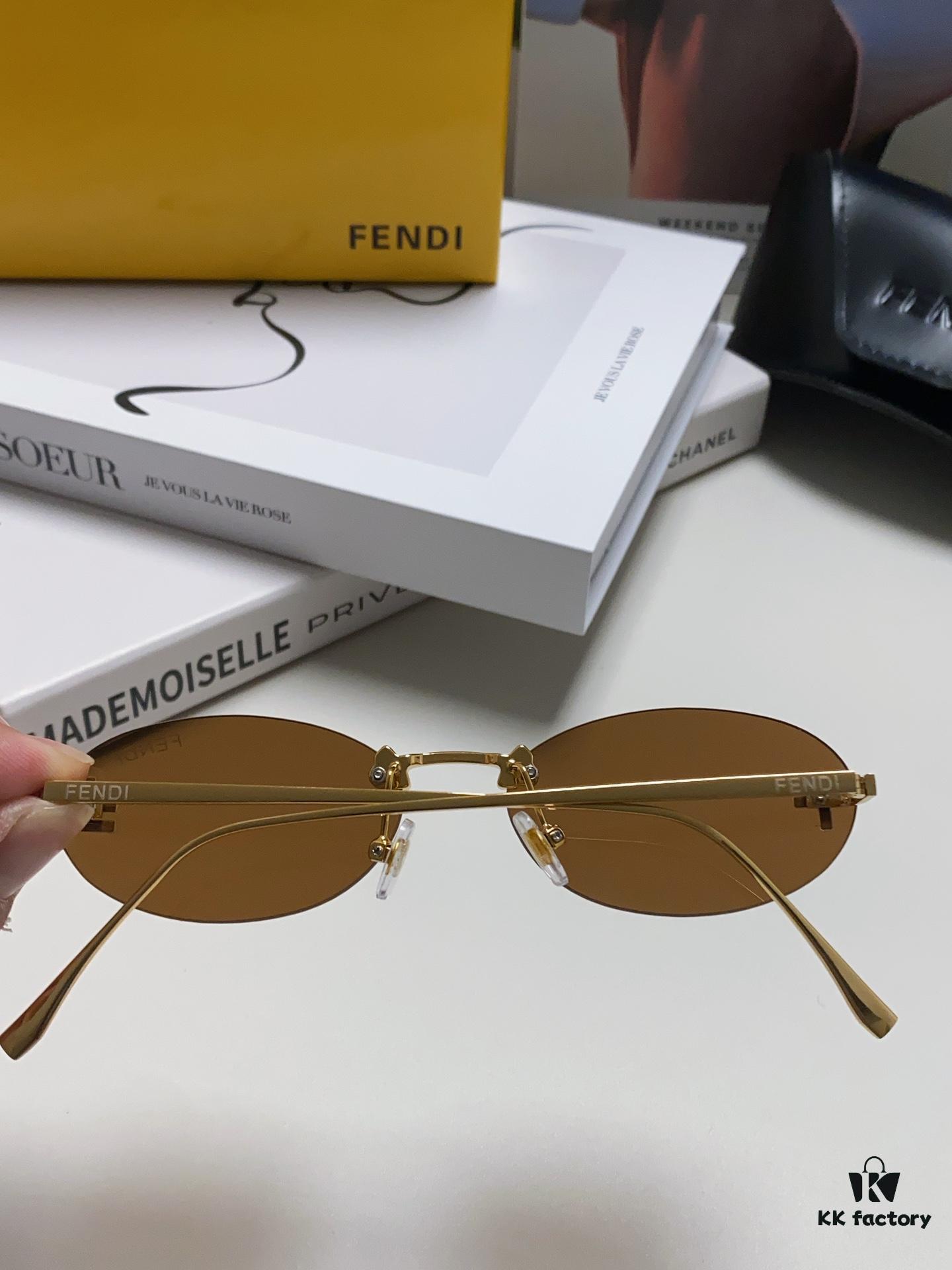 Fendi 2024 New Arrival Metal Frameless Oval Sunglasses for Women, Fashionable and Stylish Unisex UV-Protective Shades