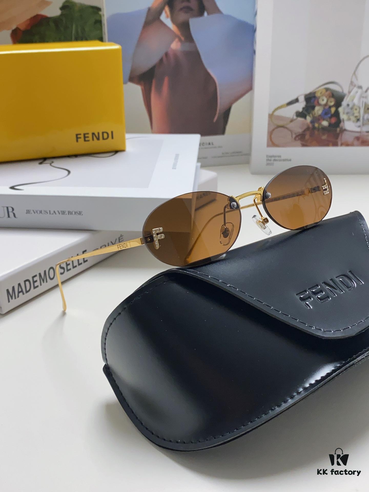 Fendi 2024 New Arrival Metal Frameless Oval Sunglasses for Women, Fashionable and Stylish Unisex UV-Protective Shades