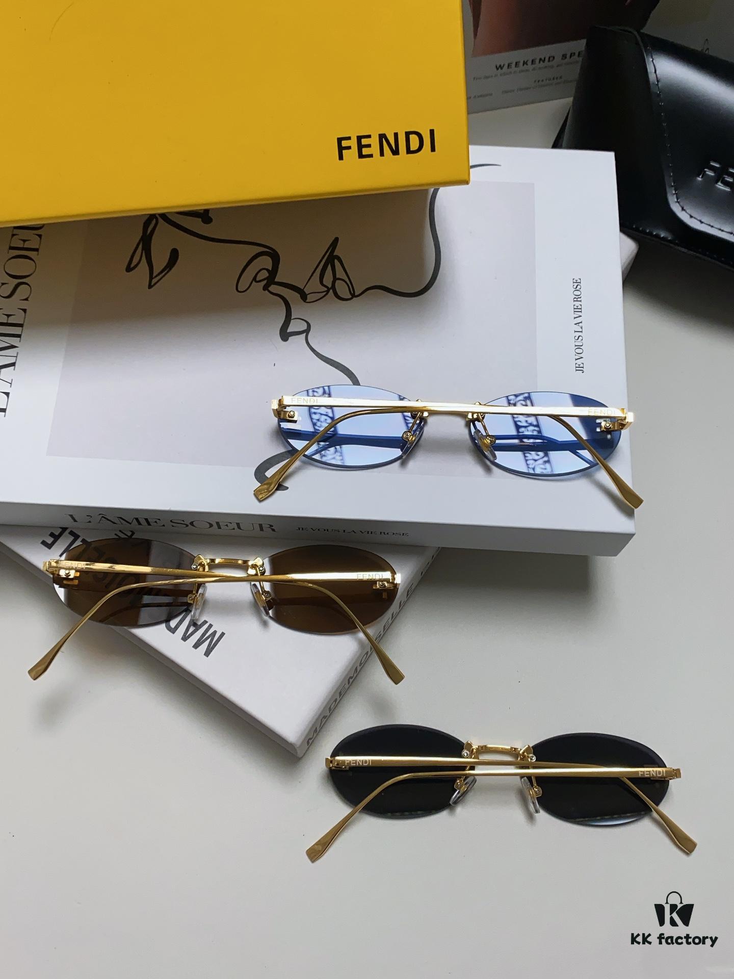 Fendi 2024 New Arrival Metal Frameless Oval Sunglasses for Women, Fashionable and Stylish Unisex UV-Protective Shades