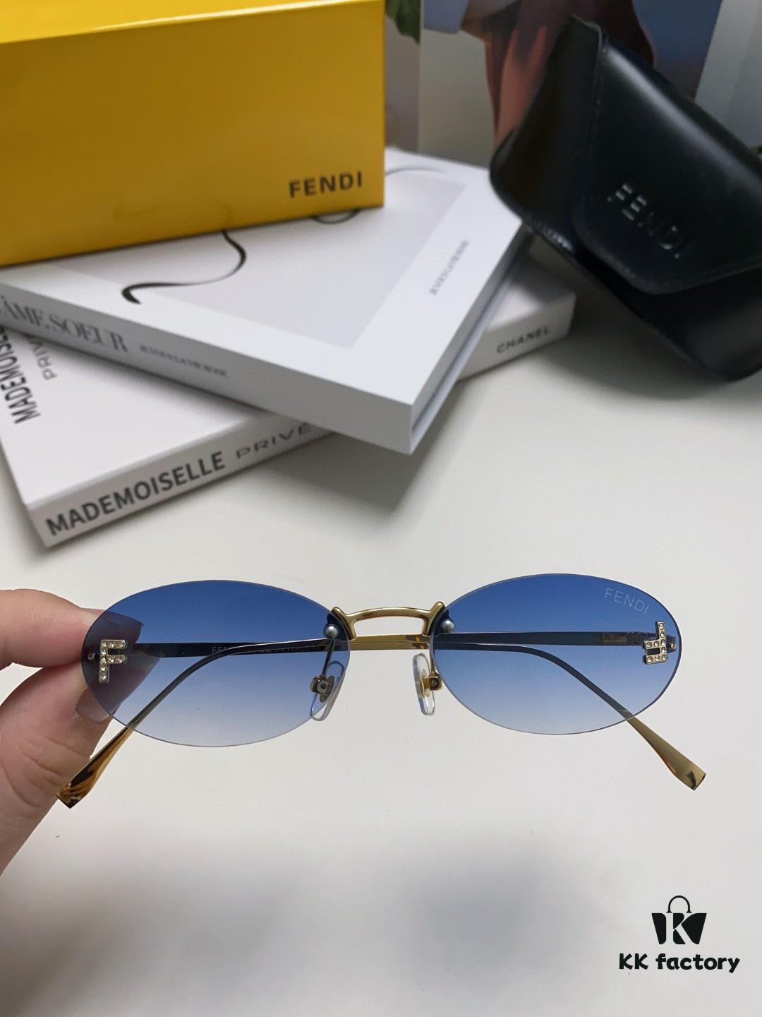 Fendi 2024 New Arrival Metal Frameless Oval Sunglasses for Women, Stylish and Unique UV-Protective Sun Glasses Unisex
