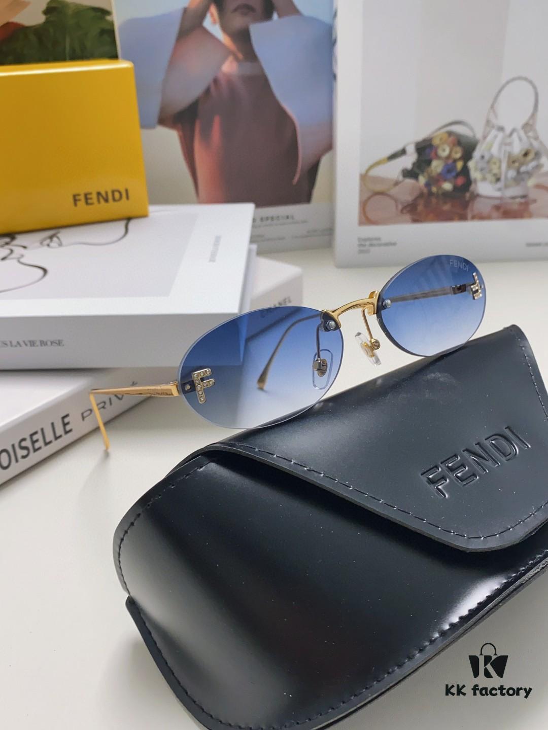 Fendi 2024 New Arrival Metal Frameless Oval Sunglasses for Women, Stylish and Unique UV-Protective Sun Glasses Unisex
