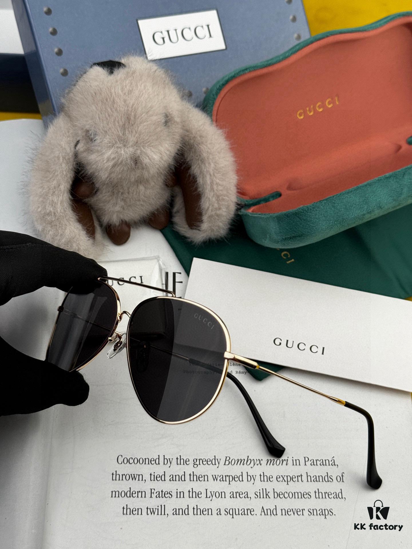 Gucci High-Quality Unisex Sunglasses, Polarized Imported Polaroid Lenses, Aviator Style, UV Protection, Slimming Design for Driving and Fishing, Korean Fashion Men's Oversized Pilot Sunglasses Model: G2203