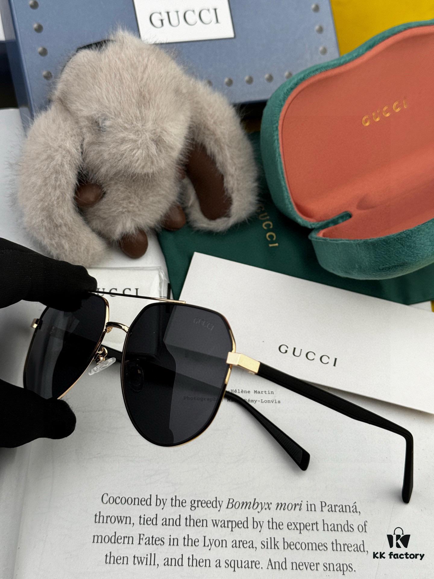 Gucci High-Quality Unisex Sunglasses, Polarized Pilot Frames with Imported Polaroid Lenses, Stylish and Slimming Aviator Design for Driving, Fishing, and Outdoor Use, Korean Fashion Style, Model: G5381