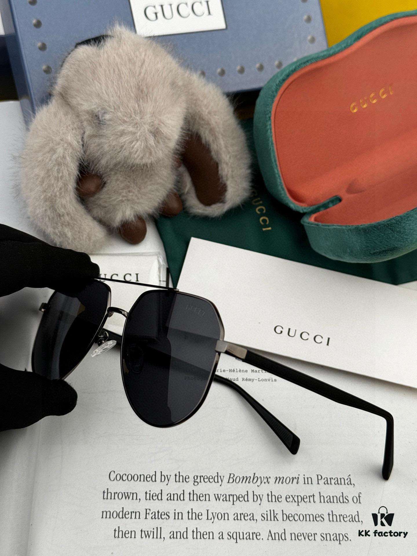Gucci High-Quality Unisex Sunglasses, Polarized Pilot Frames with Imported Polaroid Lenses, Stylish and Slimming Aviator Design for Driving, Fishing, and Outdoor Use, Korean Fashion Style, Model: G5381