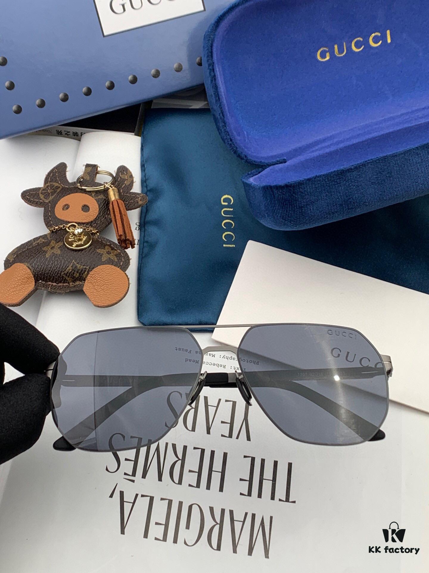 GUCCI 2025 New Unisex Polygonal Sunglasses G7730, Electroplated Finish, Ultra-Lightweight and Highly Elastic Frame Without Screws, Scratch-Resistant and Unbreakable Design, HD Nylon Lenses, Premium Craftsmanship, Original Materials, Stylish and Versatile for All Face Types