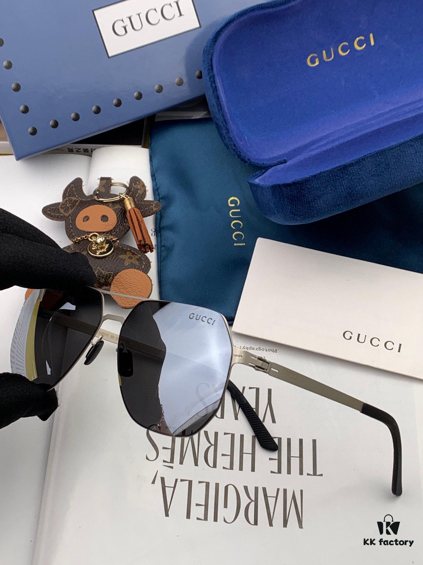 GUCCI 2025 New Unisex Polygonal Sunglasses G7730, Electroplated Finish, Ultra-Lightweight and Highly Elastic Frame Without Screws, Scratch-Resistant and Unbreakable Design, HD Nylon Lenses, Premium Craftsmanship, Original Materials, Stylish and Versatile for All Face Types