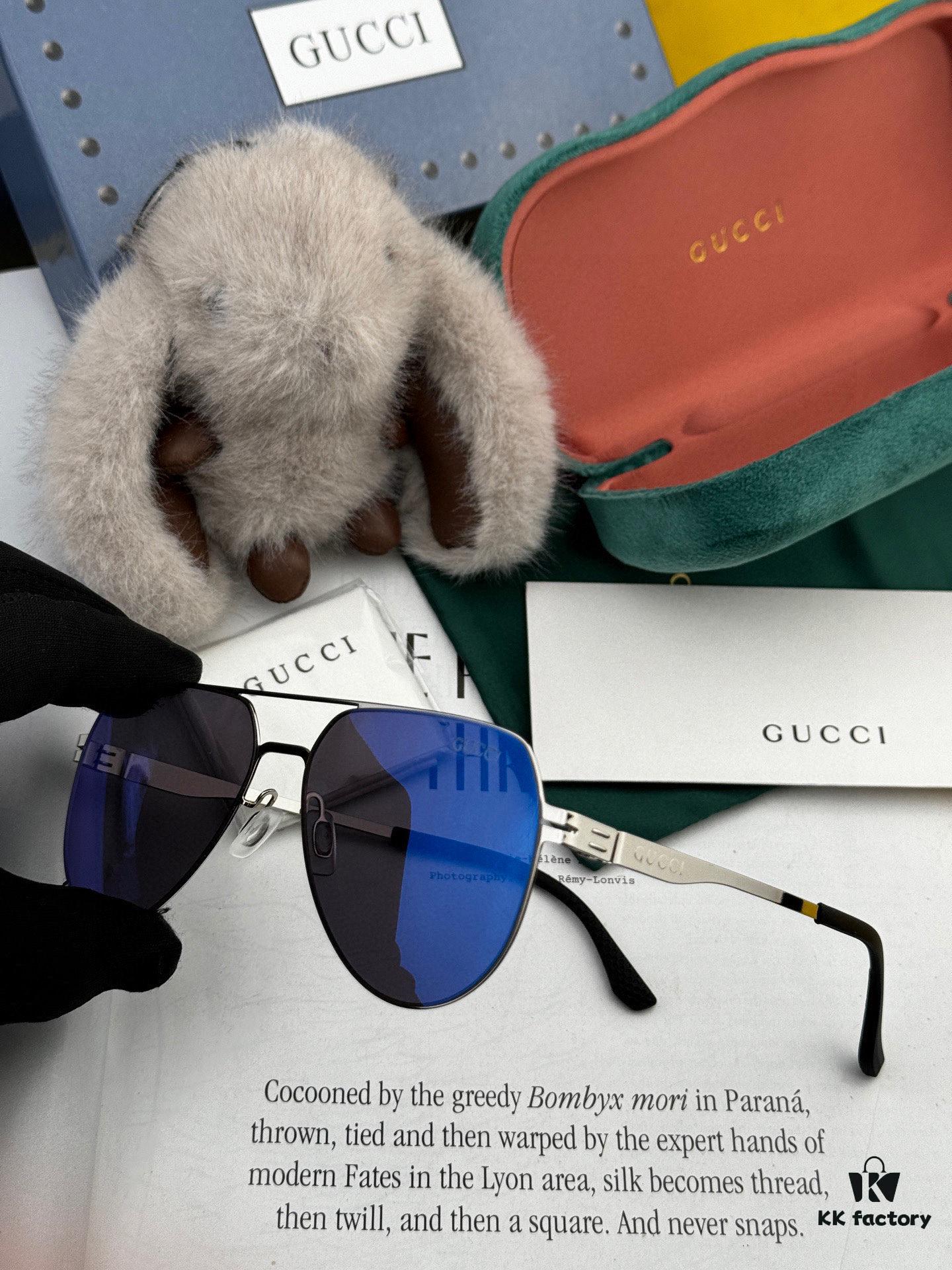 GUCCI 2025 New Unisex Polygonal Sunglasses G41805, Electroplated Finish, Ultra-Lightweight and Highly Elastic, Screw-Free Design, Shatterproof Frame, HD Nylon Lenses