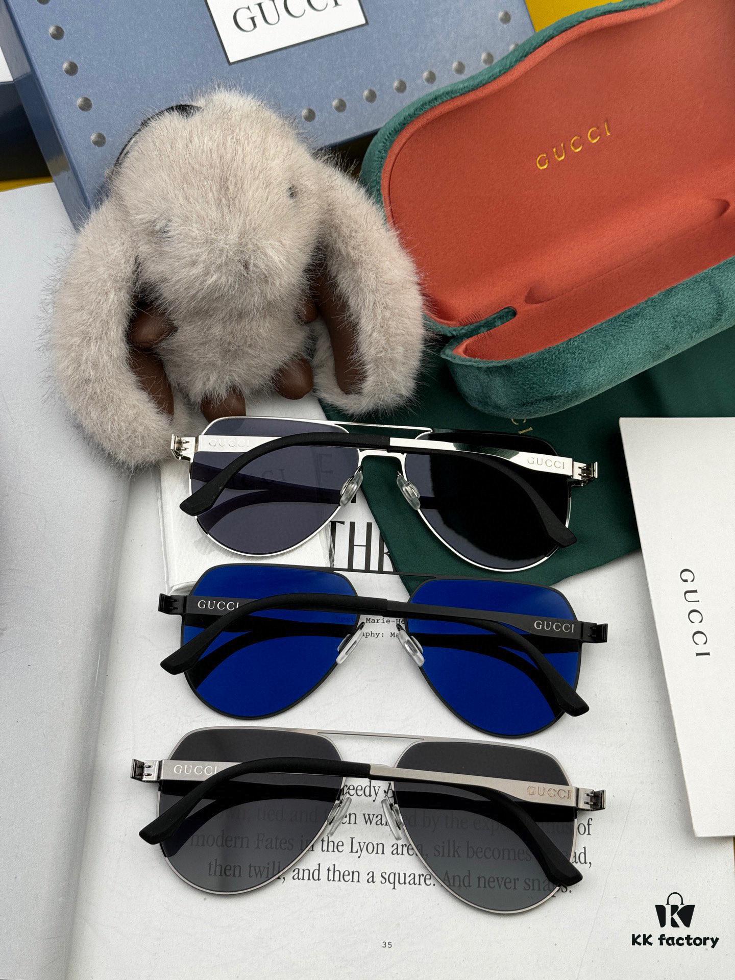 GUCCI 2025 New Unisex Polygonal Sunglasses G41805, Electroplated Finish, Ultra-Lightweight and Highly Elastic, Screw-Free Design, Shatterproof Frame, HD Nylon Lenses