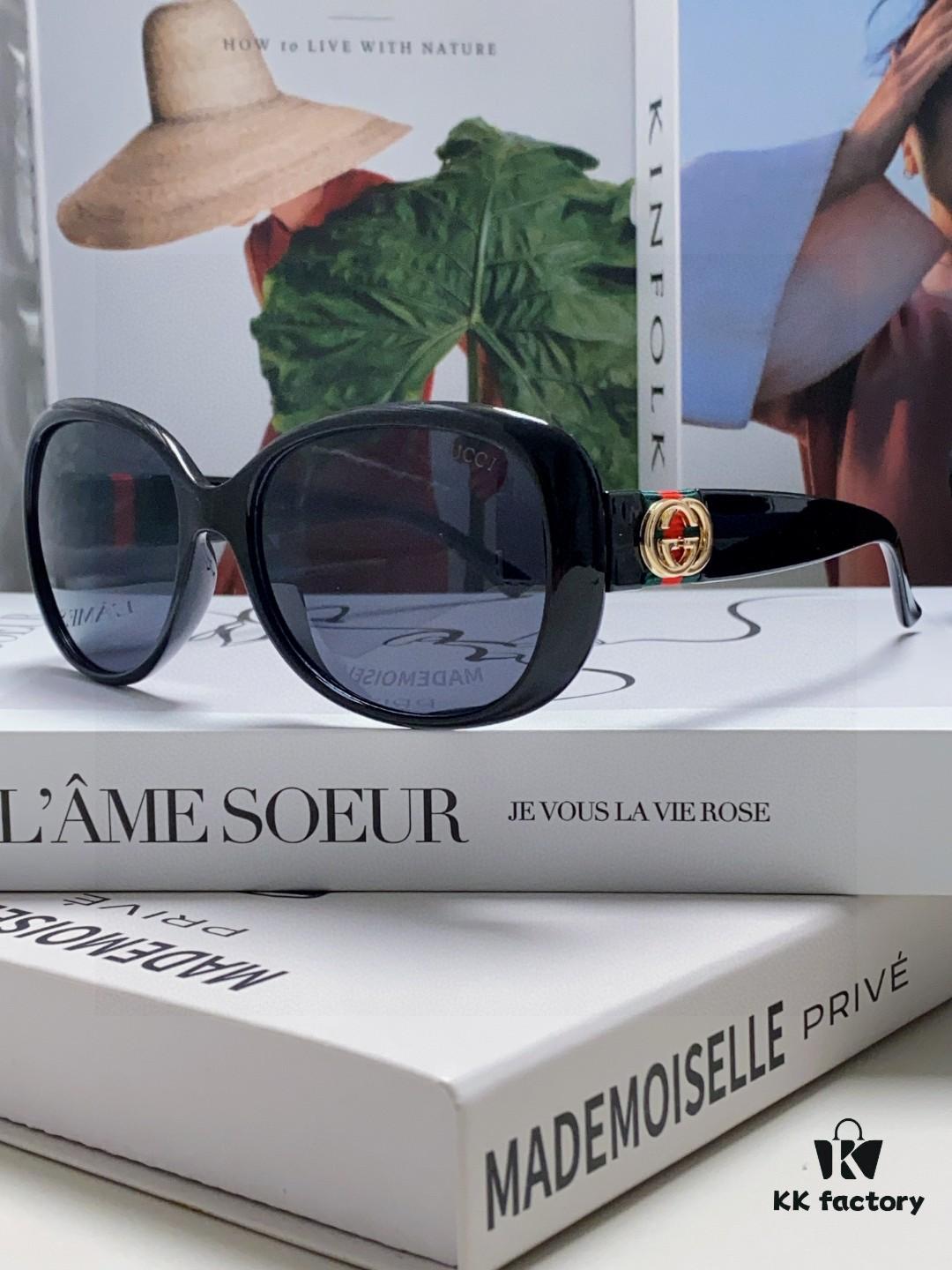 Gucci 2025 New Retro Thick-Rimmed Sunglasses for Women, Stylish Red and White Woven Band Classic Sun Glasses with UV Protection, Fashionable Eyewear for Long Faces