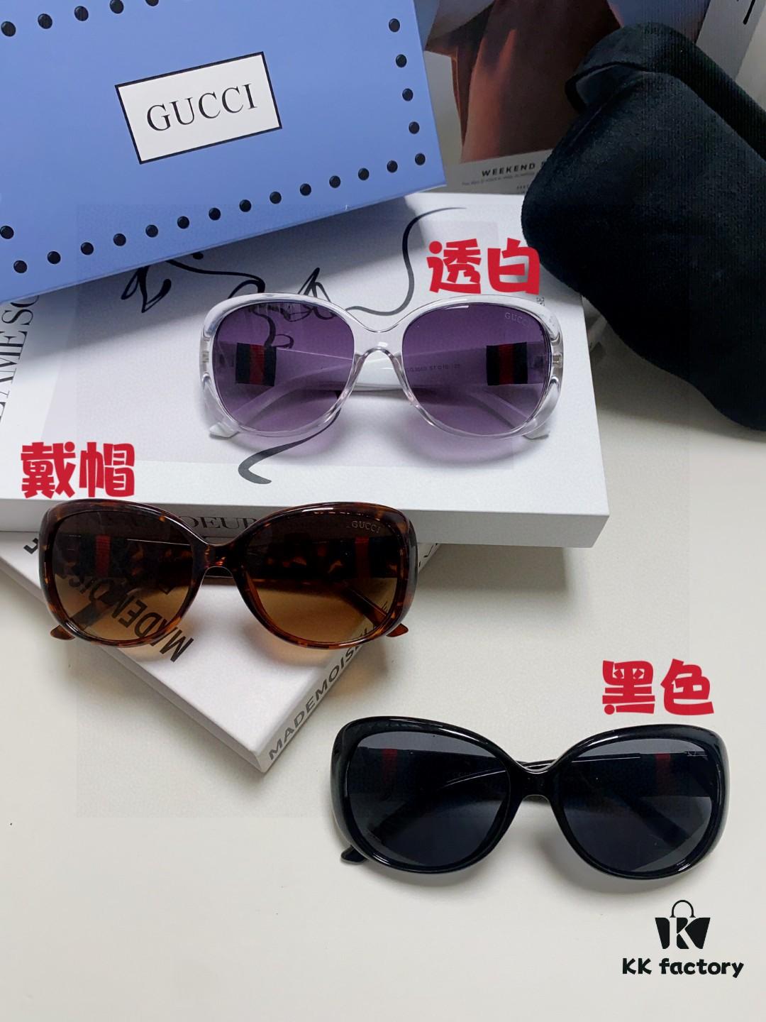 Gucci 2025 New Retro-Style Thick-Rimmed Sunglasses for Women, Fashionable and Stylish UV-Protective Sunglasses with Classic Red and White Braided Temples