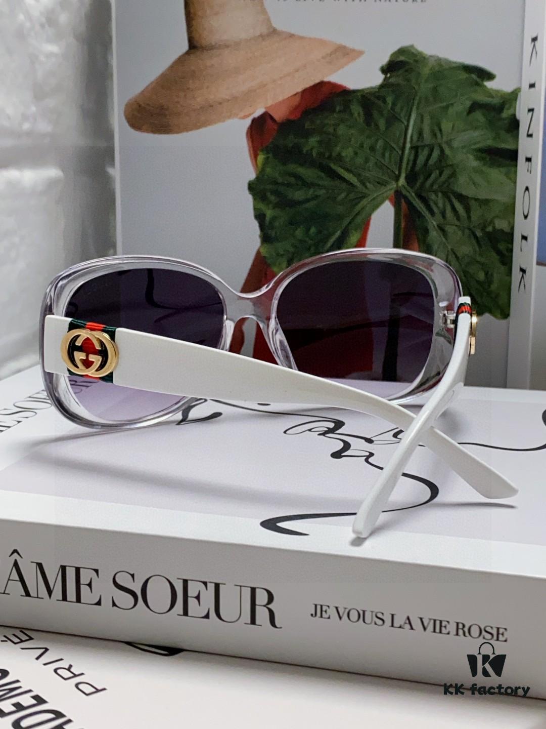 Gucci 2025 New Retro Thick-Rimmed Sunglasses for Women, Stylish Red and White Braided Band Classic Sun Glasses with High-End Fashion Appeal, Perfect for Long Faces