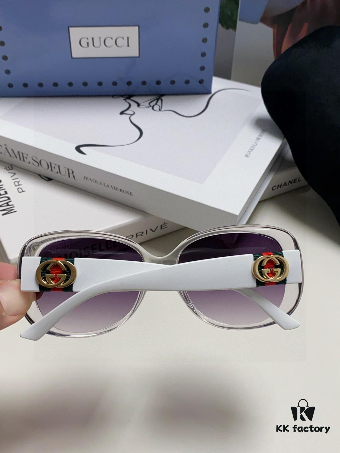 Gucci 2025 New Retro Thick-Rimmed Sunglasses for Women, Stylish Red and White Braided Band Classic Sun Glasses with High-End Fashion Appeal, Perfect for Long Faces