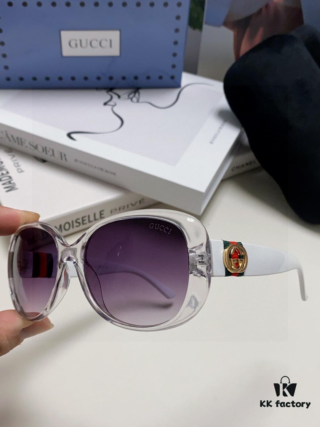 Gucci 2025 New Retro Thick-Rimmed Sunglasses for Women, Stylish Red and White Braided Band Classic Sun Glasses with High-End Fashion Appeal, Perfect for Long Faces