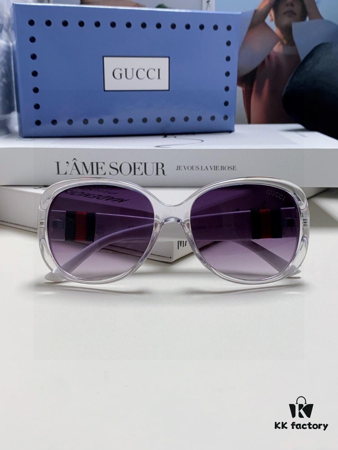 Gucci 2025 New Retro Thick-Rimmed Sunglasses for Women, Stylish Red and White Braided Band Classic Sun Glasses with High-End Fashion Appeal, Perfect for Long Faces