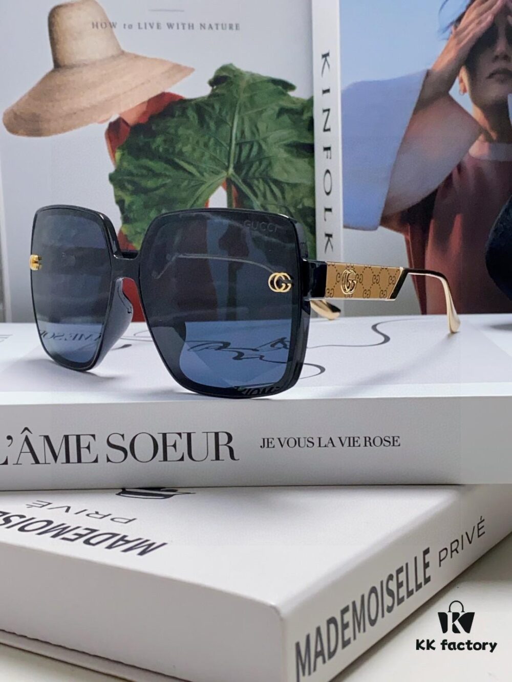 Gucci New Large-Frame Sunglasses for Women, Slimming Fashionable UV-Protective Square Sunglasses, Street-Style Vacation Eyewear