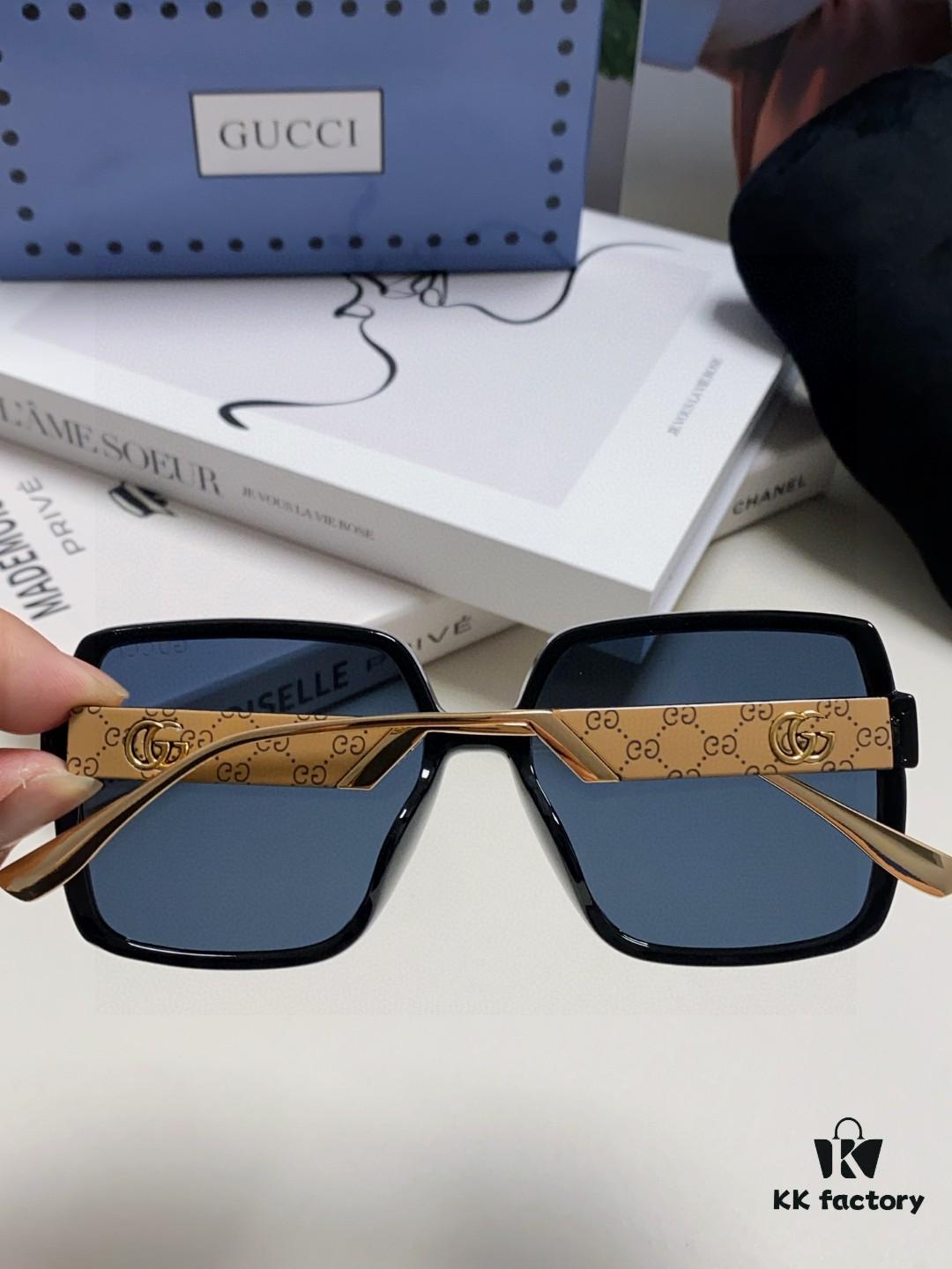 Gucci New Large-Frame Sunglasses for Women, Slimming Fashionable UV-Protective Square Sunglasses, Street-Style Vacation Eyewear